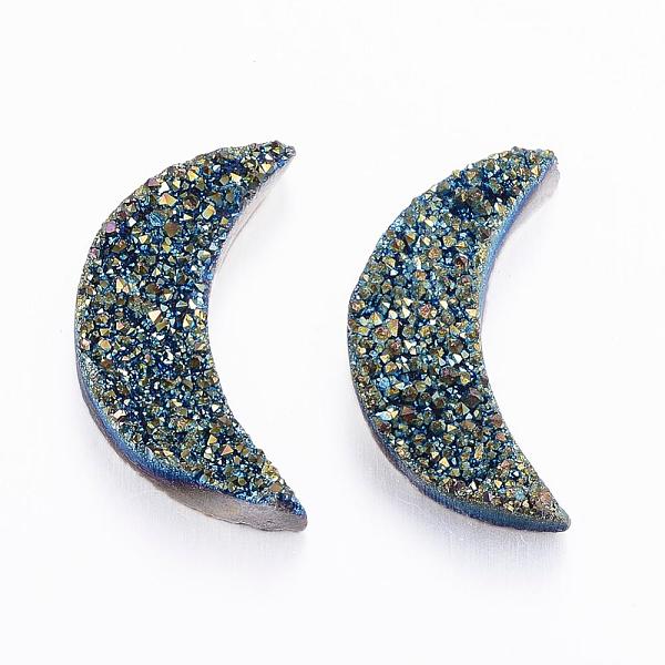 

PandaHall Moon Electroplate Natural Druzy Crystal Cabochons, Prussian Blue, 25~28x14~16x6~7mm Quartz Crystal Moon Blue