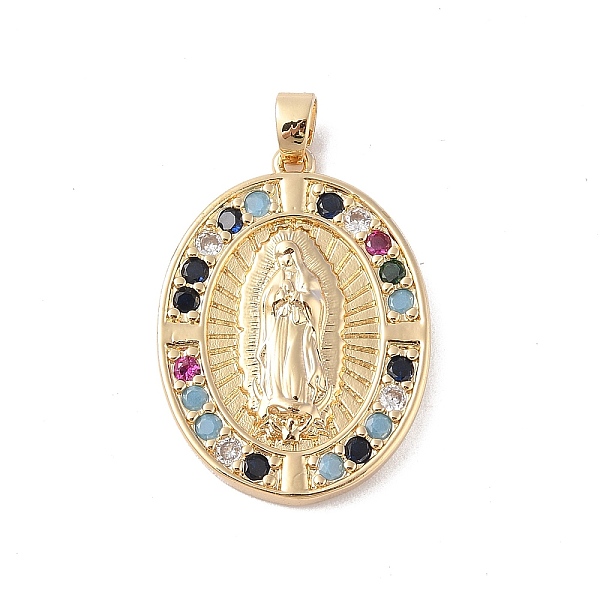 

PandaHall Brass Cubic Zirconia Pendants, Long-Lasting Plated, Oval with Holy Virgin Charms, Golden, Colorful, 32x24x3mm, Hole: 6x5mm...