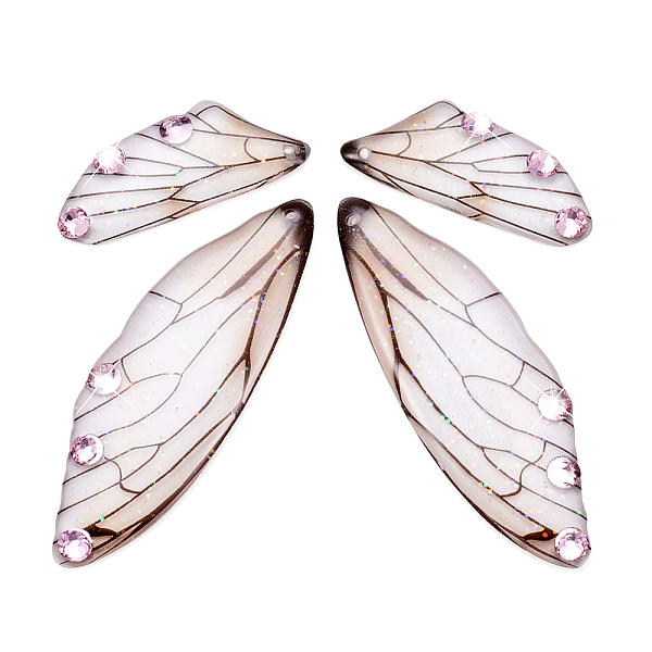 

PandaHall Transparent Resin Light Rose Rhinestone Pendants Set, with Glitter Powder, Wing, BurlyWood, 29.5~49.5x12.5~17x2~2.5mm, Hole..., Orange