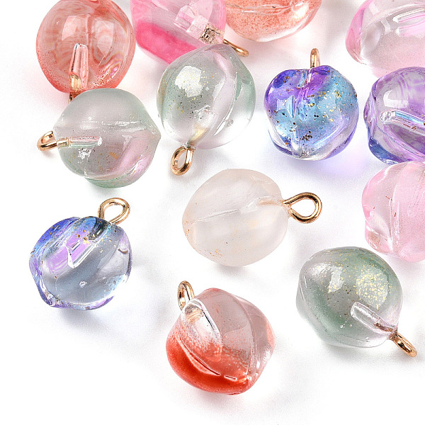 

PandaHall Transparent Spray Painted Glass Peach Pendants, with Golden Plated Iron Bails, Mixed Color, 16.5x12x11.5mm, Hole: 1.8mm Iron+Glass..., Multicolor