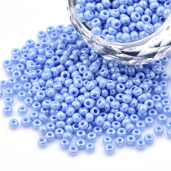 

PandaHall 8/0 Czech Opaque Glass Seed Beads, Lustered, Round, Light Blue, 3x2mm, Hole: 1mm, about 500g/bag Czech Glass