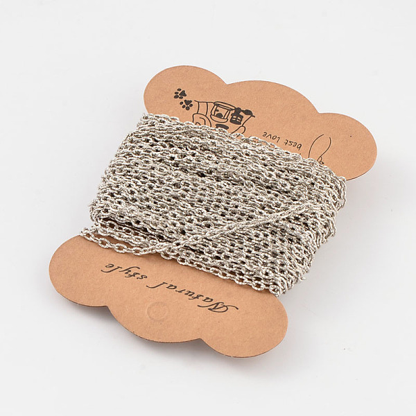 

PandaHall Iron Cable Chains, Textured, Unwelded, Nickel Free, Oval, Platinum Color, 4x3x1mm Iron