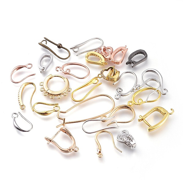 

PandaHall Brass Earring Hooks, with Horizontal Loop, Mixed Style, Mixed Color, 13~36x7~13x1~5mm, Hole: 1~2mm Brass