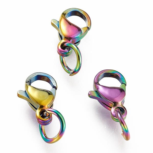 

PandaHall Ion Plating(IP) 304 Stainless Steel Lobster Claw Clasps, With Jump Ring, Rainbow Color, 9x5.5x3.5mm, Hole: 3mm, Jump Ring: 5x0.6mm...