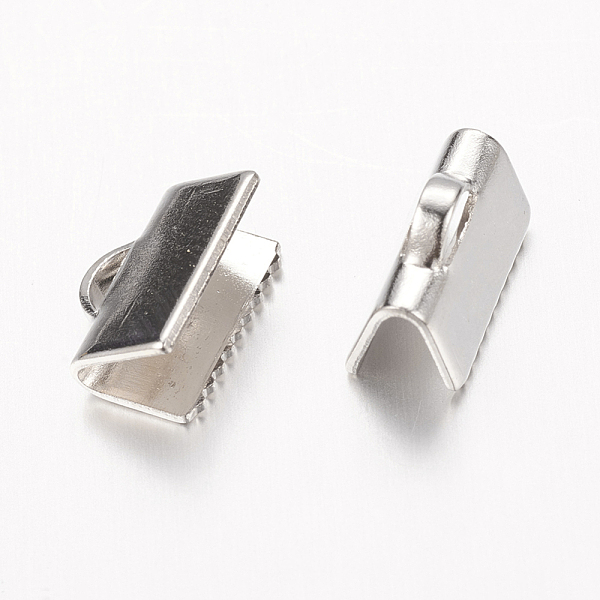 

PandaHall Brass Ribbon Crimp Ends, Platinum, Lead Free, Cadmium Free and Nickel Free, about 10mm long, 7mm wide, hole: 1x3mm Brass