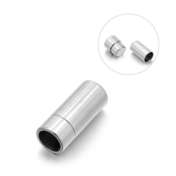 

PandaHall Smooth 304 Stainless Steel Column Magnetic Clasps with Glue-in Ends, Stainless Steel Color, 19x8mm, Hole: 6mm 304 Stainless Steel...