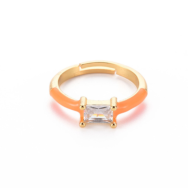 

PandaHall Brass Enamel Cuff Rings, Open Rings, with Clear Cubic Zirconia, Nickel Free, Rectangle, Golden, Dark Orange, US Size 7 1/4(17.5mm)...