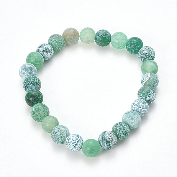 

PandaHall Natural Weathered Agate Beaded Stretch Bracelets, Frosted, Dyed, Round, Sea Green, 2-1/8 inch(55mm) Weathered Agate