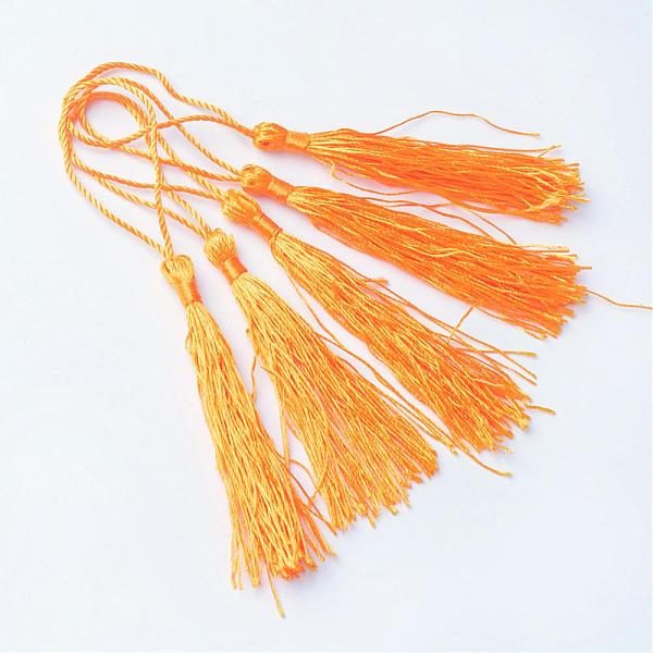 

PandaHall Polyester Tassel Decorations, Pendant Decorations, Orange, 130x6mm, Tassel: 70~90mm Polyester Orange
