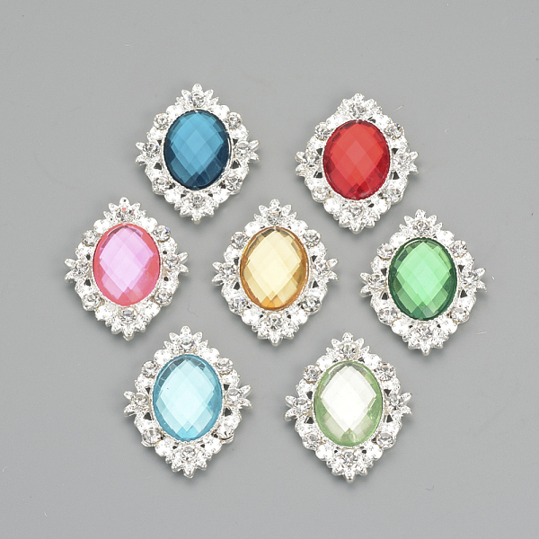 

PandaHall Alloy Rhinestone Flat Back Cabochons, with Acrylic Rhinestone, Oval, Silver Color Plated, Mixed Color, 32x25x4.5mm Acrylic..., Multicolor