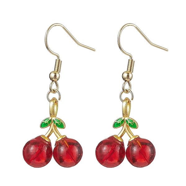 

PandaHall 304 Stainless Steel Dangle Earrings, with Lampwork Cherry Pendant, Fuchsia, 39x17mm 304 Stainless Steel Cherry Pink