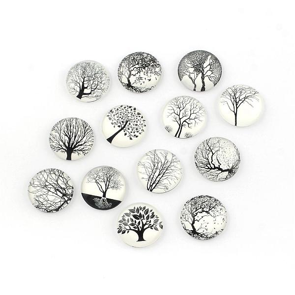 

PandaHall Glass Cabochons, For DIY Projects, Half Round/Dome with Tree Pattern, Mixed Color, 25x6mm Glass Half Round Multicolor