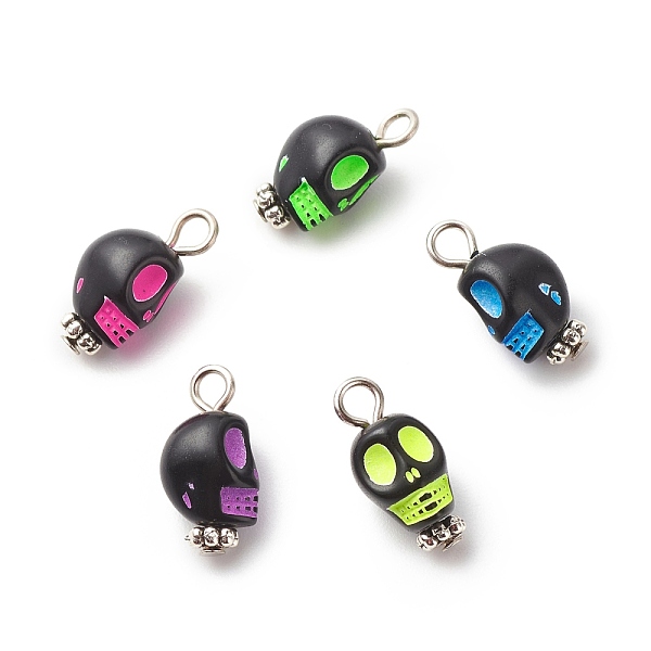 

PandaHall Skull Acrylic Pendants, with Alloy Findings, Mixed Color, Platinum, 16x18x8mm, Hole: 2mm Alloy+Acrylic Skull Multicolor