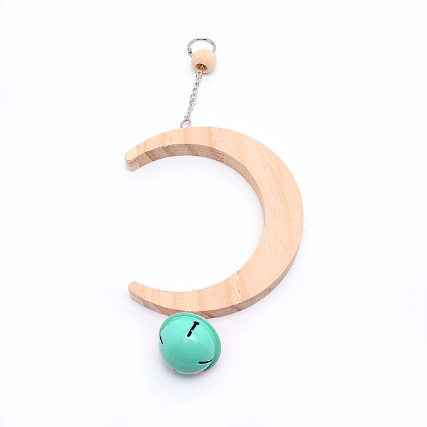 

PandaHall Wooden Swing, with Iron Cable Chain, Ring & Random Color Bell, Moon, BurlyWood, 285mm Wood Moon Orange
