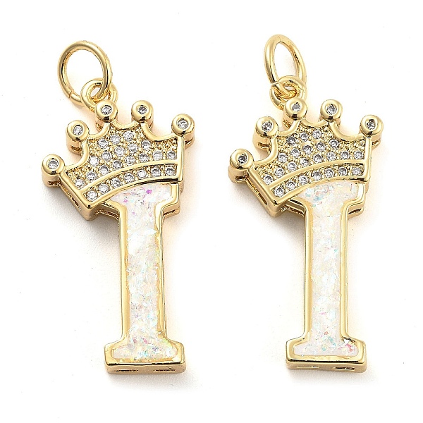 

PandaHall Brass Micro Pave Clear Cubic Zirconia Pendants, with Synthetic Opal, Real 18K Gold Plated, with Jump Ring, Letter I...
