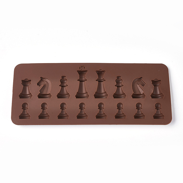 PandaHall Chocolate Mold Silicone Chess Shaped Mold, Coconut Brown, 20.8x8.8x0.9cm, Inner: 2.2~4.7cm Silicone Mixed Shapes Brown