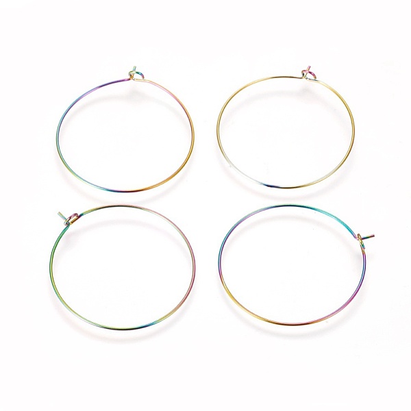 

PandaHall Ion Plating(IP) 304 Stainless Steel Hoop Earrings Findings, Wine Glass Charms Findings, Rainbow Color, 21 Gauge, 35x0.7mm 304...