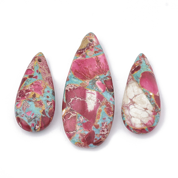 

PandaHall Synthetic Gemstone Pendants, Turquoise and Regalite/Imperial Jasper/Sea Sediment Jasper, Dyed, teardrop, Hot Pink...