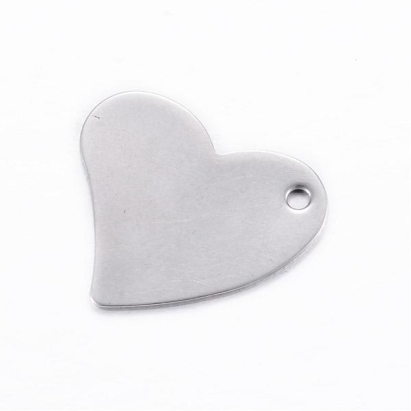 PandaHall 201 Stainless Steel Stamping Blank Tag Pendants, Heart, Stainless Steel Color, 18x17x0.8mm, Hole: 1.5mm 201 Stainless Steel Heart