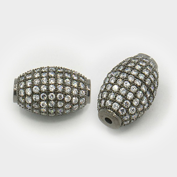 

PandaHall Brass Micro Pave Cubic Zirconia Beads, Oval, Gunmetal, 16x11.5mm, Hole: 2mm Brass+Cubic Zirconia Oval