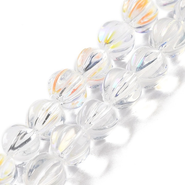 

PandaHall Transparent Glass Beads Strands, Lantern, Clear AB, 8.5x7.5x8mm, Hole: 1.2mm, about 45~46pcs/strand, 14.37 inch(36.5cm) Glass..., White