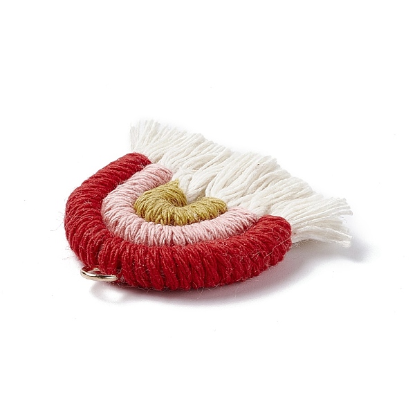 

PandaHall Macrame Weaving Rainbow Tassel Pendants, with Golden Iron Loops, Dark Red, 40~50x35~37x6.5mm, Hole: 4.2mm Cotton