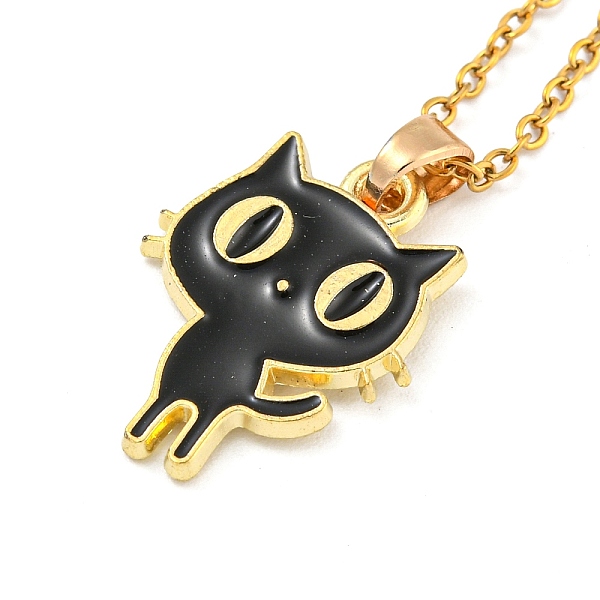 

PandaHall 201 Stainless Steel Cable Chain Necklaces, Cat Shape Alloy Enamel Pendant Necklaces, Golden, 15.08~15.55 inch(38.3~39.5cm) 201..., Black