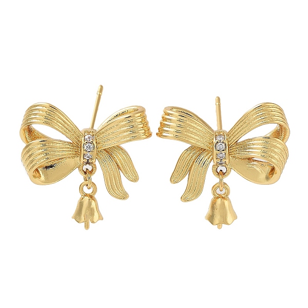 

PandaHall Brass Micro Pave Cubic Zirconia Studs Earring Findings, Long-Lasting Plated, Lead Free & Cadmium Free, Bowknot, Real 18K Gold..., Clear