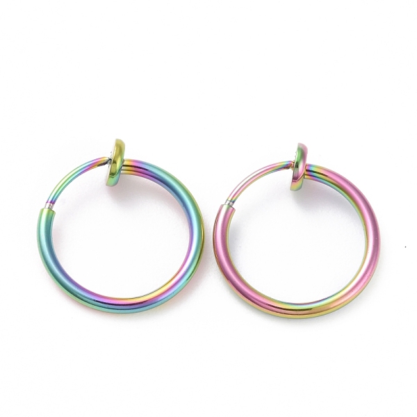 

PandaHall 304 Stainless Steel Tubular Clip-on Earrings for Women, Rainbow Color, 15x4mm, Pin: 0.7mm 304 Stainless Steel
