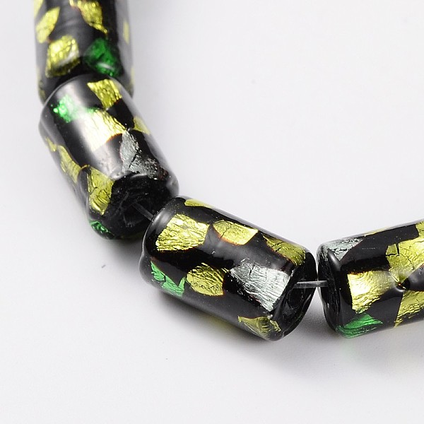 

PandaHall Handmade Gold and Silver Foil Glass Column Beads, Lime Green, 13x8mm, Hole: 1mm Gold & Silver Foil Column Green