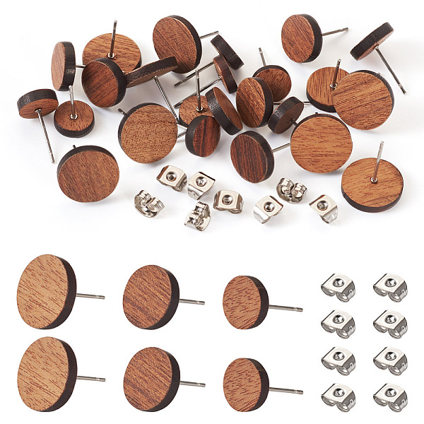 

PandaHall 24Pcs 3 Styles Walnut Wood Flat Round Stud Earrings with 304 Stainless Steel Pin for Women, with 30Pcs Stainless Steel Friction...