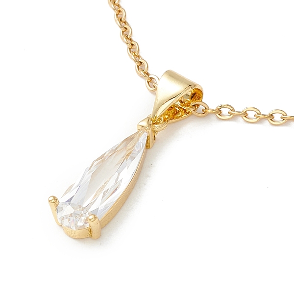 

PandaHall Clear Cubic Zirconia Teardrop Pendant Necklace, 304 Stainless Steel Jewelry for Women, Golden, 17.72 inch(45cm) Cubic Zirconia