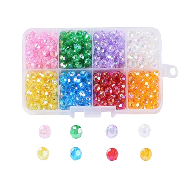 

PandaHall 8 Colors Eco-Friendly Transparent Acrylic Beads, AB Color, Faceted, Round, Mixed Color, 6x6mm, Hole: 1mm, 8colors, about..., Multicolor