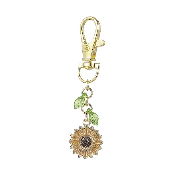 

PandaHall Sunflower Alloy Enamel Pendant Decorations, Leaf Transparent Acrylic and Swivel Lobster Claw Clasps Charm, Goldenrod, 70mm, Flower..., Gold