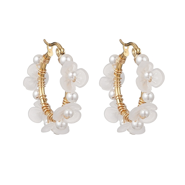 Boucles d'oreilles créoles en perles de coquillage et fleurs en acrylique