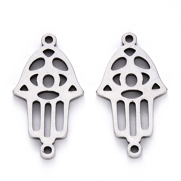 

PandaHall 201 Stainless Steel Links, Laser Cut, Hamsa Hand/Hand of Fatima /Hand of Miriam, Stainless Steel Color, 20.5x11x1mm, Hole: 1.2mm...