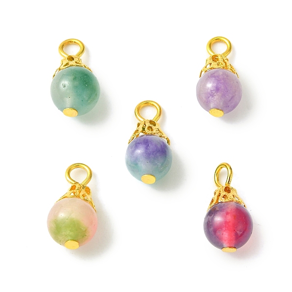 

PandaHall Natural White Jade Dyed Bead Pendants, Two Tone Round Charms with Golden Plated Iron Findings, Mixed Color, 16x7.5~8mm, Hole..., Multicolor
