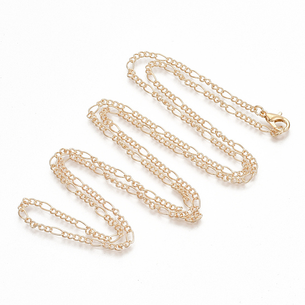 

PandaHall Brass Coated Iron Figaro Chain Necklace Making, with Lobster Claw Clasps, Light Gold, 32 inch(81.5cm) Iron
