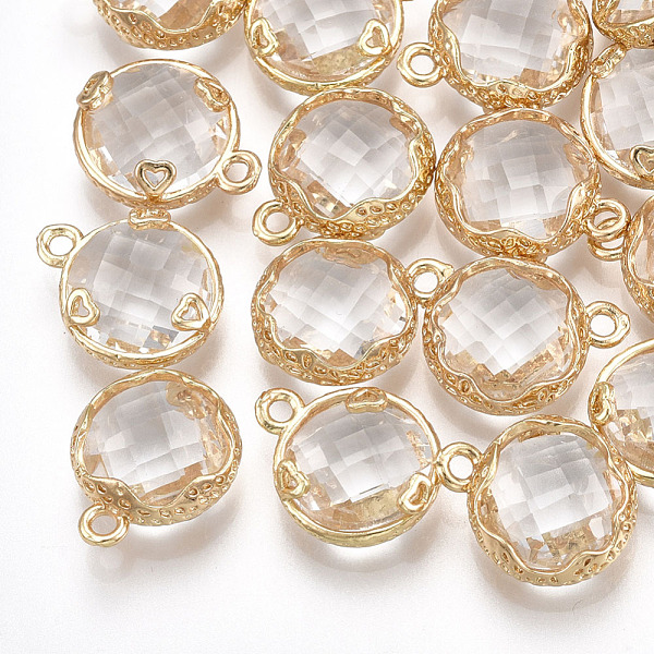 

PandaHall Glass Charms, with Brass Findings, Faceted, Flat Round with Heart, Golden, Clear, 14x11.5x4.5mm, Hole: 1.5mm Brass+Glass Teardrop...