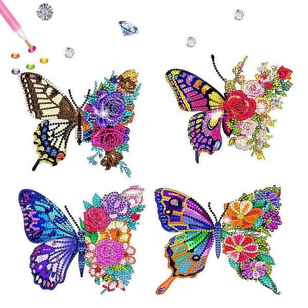 

PandaHall 4Pcs DIY Diamond Painting Sticker Kits, with Resin Rhinestones, Diamond Sticky Pen, Tray Plate and Glue Clay, Butterfly, Mixed..., Multicolor