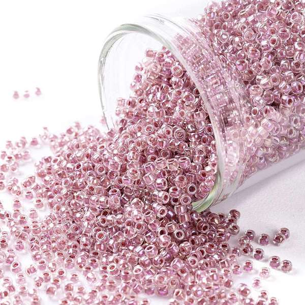 

PandaHall TOHO Round Seed Beads, Japanese Seed Beads, (771) Inside Color AB Crystal/Strawberry Lined, 15/0, 1.5mm, Hole: 0.7mm, about...