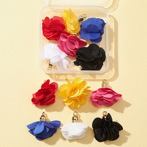 

PandaHall 12Pcs 6 Colors Cloth Pendant Decorations, with Acrylic Findings, Flower, Mixed Color, 25~30x28~35mm, Hole: 2mm, 2pcs/color Cloth..., Multicolor