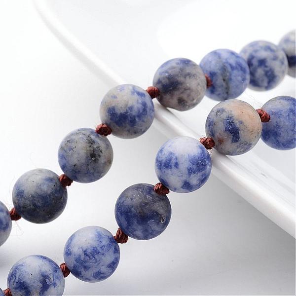 

PandaHall Natural Blue Spot Jasper Necklaces, Beaded Necklaces, Round, Frosted, 33 inch Blue Spot Jasper