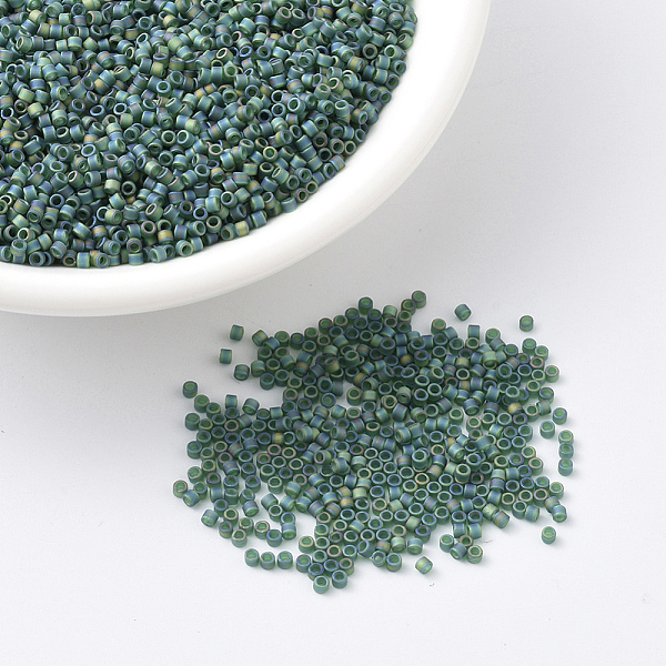 

PandaHall MIYUKI Delica Beads, Cylinder, Japanese Seed Beads, 11/0, (DB0859) Matte Transparent Dark Emerald AB , 1.3x1.6mm, Hole: 0.8mm..., Cyan
