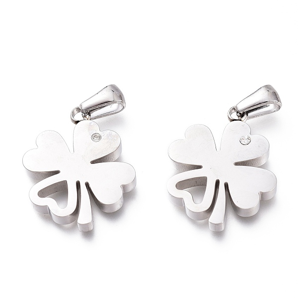

PandaHall 304 Stainless Steel Pendants, with Crystal Rhinestone, Manual Polishing, Clover, Stainless Steel Color, 22.5x18x3mm, Hole: 6.5x3mm..., Clear