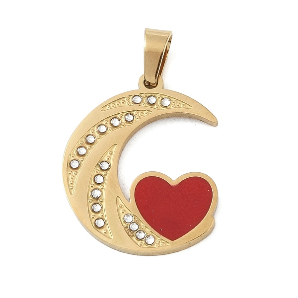 

PandaHall Ion Plating(IP) 304 Stainless Steel Enamel Rhinestone Pendants, Moon Heart Charms, Crimson, 27.5x22x2.5mm, Hole: 6.5x4mm Stainless..., Pink
