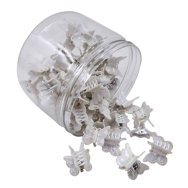 

PandaHall Kids Hair Accessories, Plastic Claw Hair Clips, AB Color, Butterfly, Floral White, 16~18x18~19x19~21mm, 50pcs/box Plastic