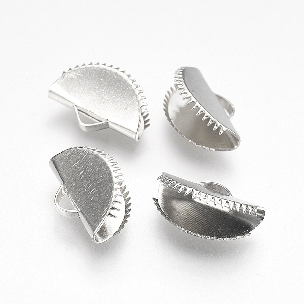 

PandaHall Iron Ribbon Crimp Ends, Fan, Platinum, 10x15mm, Hole: 1.5x3mm Iron