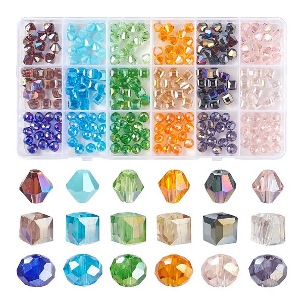 

PandaHall 270Pcs 18 Style Electroplate Glass Beads Strands, AB Color Plated, Faceted, Bicone & Cube & Rondelle, Mixed Color, 7.5~8x7.5~8mm..., Multicolor