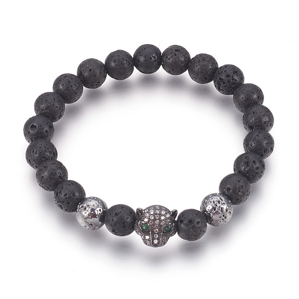 

PandaHall Stretch Bracelets, with Long-Lasting Plated Electroplated Natural Lava Rock, Natural Lava Rock and Brass Cubic Zirconia Beads..., Green